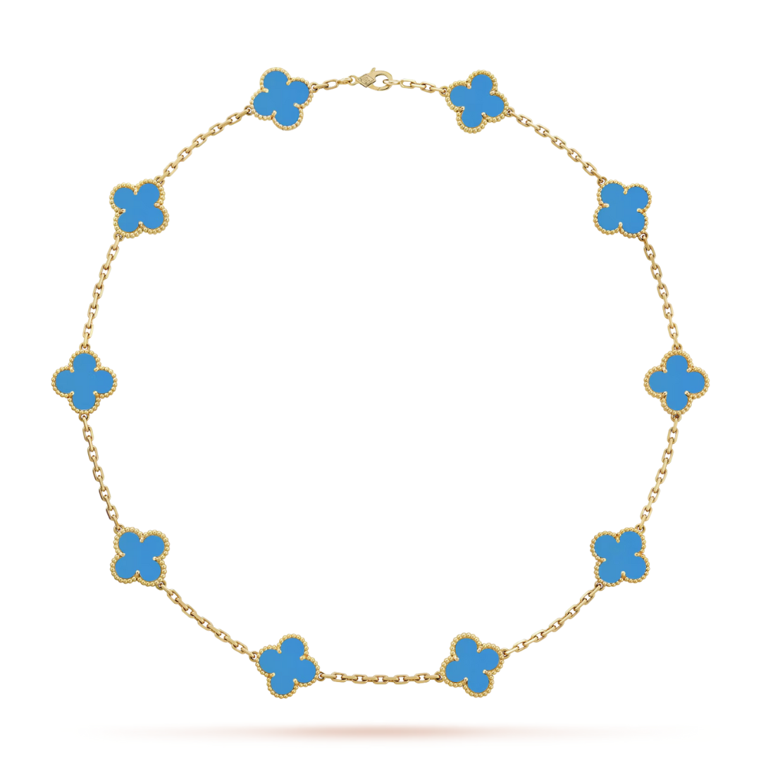 Van Cleef & Arpels Vintage Alhambra Necklace 10 Motifs Agate 18K Yellow Gold