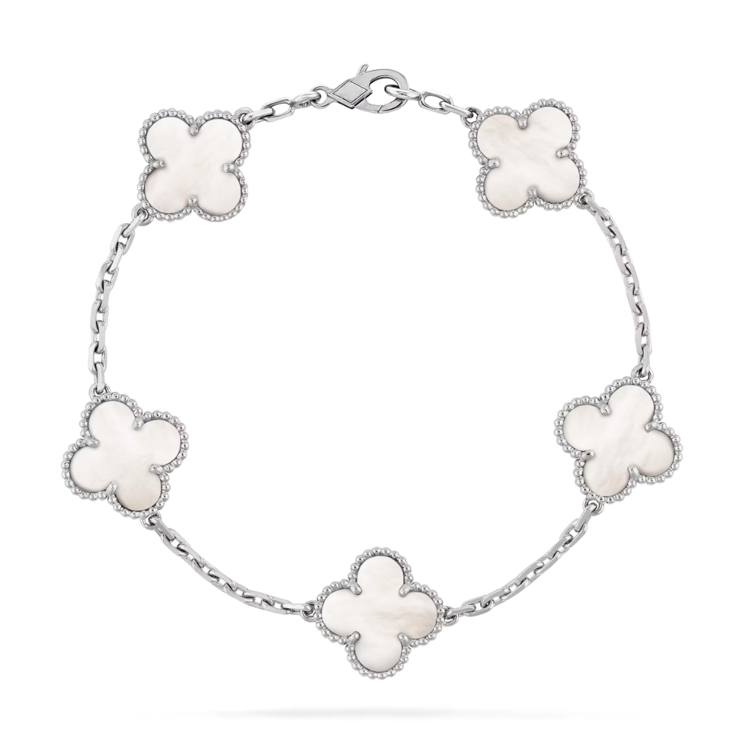 Van Cleef & Arpels Vintage Alhambra Bracelet 5 Motifs Mother-Of-Pearl 18K White Gold