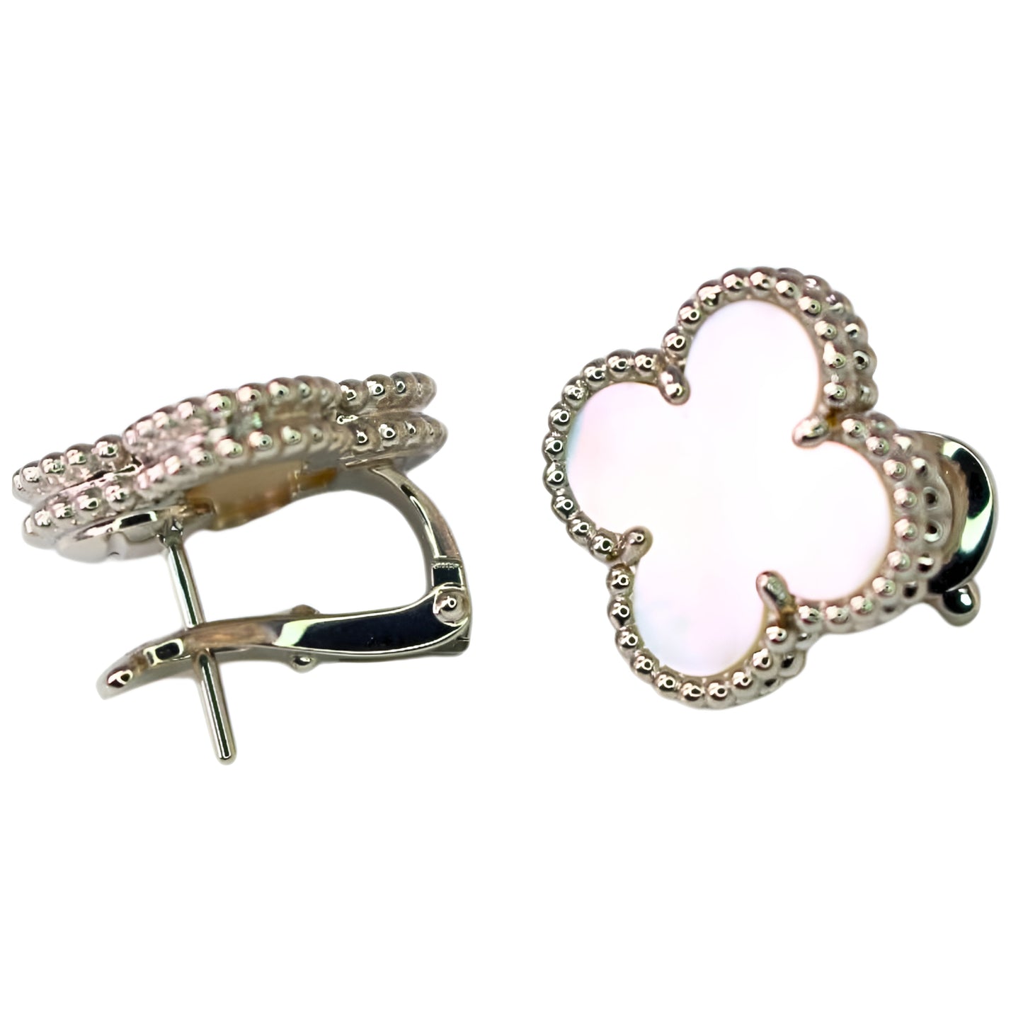 Van Cleef & Arpels Vintage Alhambra Earrings Mother-Of-Pearl 18K White Gold