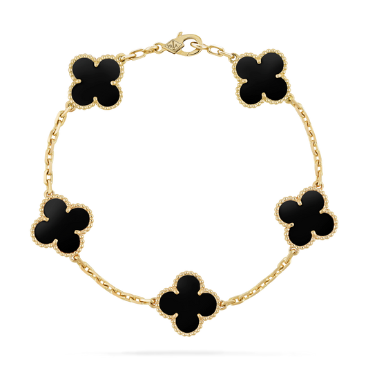 Vintage Alhambra Bracelet Onyx 5 motifs 18K Yellow Gold