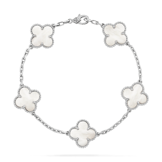 Vintage Alhambra Bracelet 5 motifs Mother-of-pearl 18K White Gold