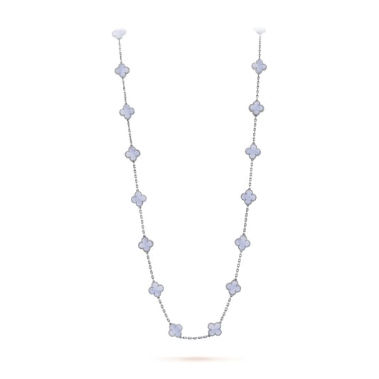 Van Cleef & Arpels Vintage Alhambra Necklace 20 Motifs Chalcedony 18K White Gold
