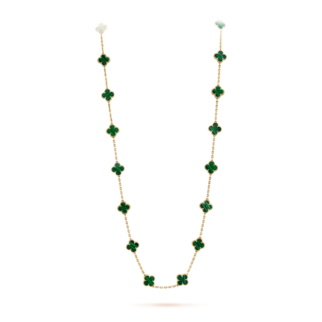 Van Cleef & Arpels Vintage Alhambra Necklace 20 Motifs Malachite 18K Yellow Gold