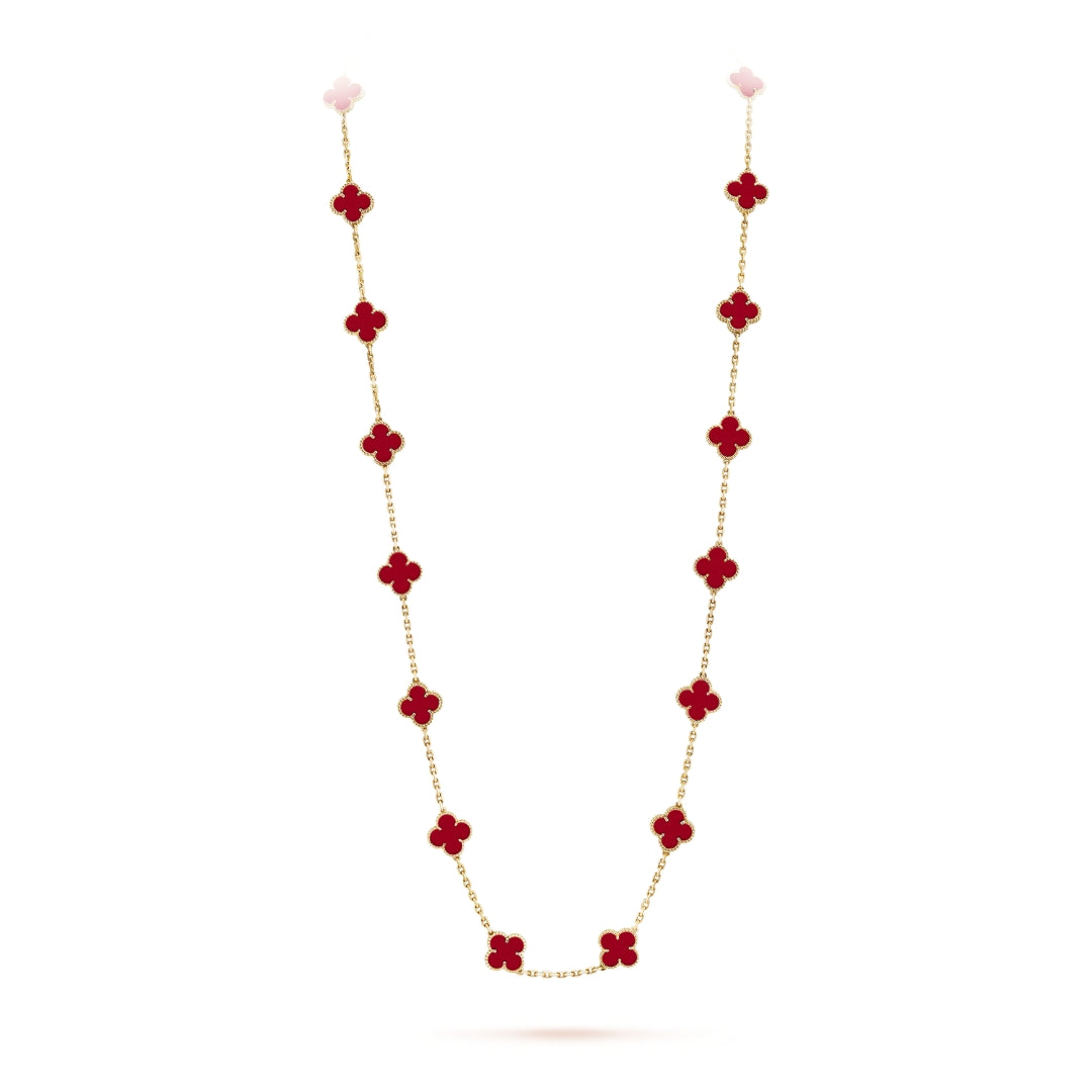 Van Cleef & Arpels Vintage Alhambra Necklace 20 Motifs Carnelian 18K Yellow Gold