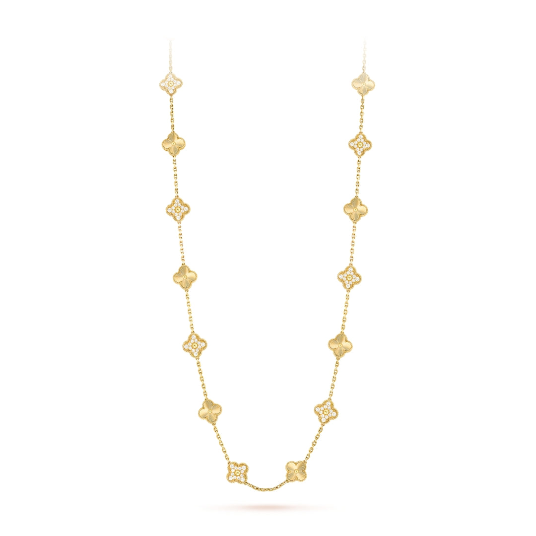 Van Cleef & Arpels Vintage Alhambra Necklace 20 Motifs Diamond 18K Yellow Gold