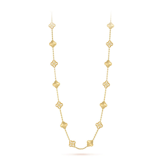 Van Cleef & Arpels Vintage Alhambra Necklace 20 Motifs Diamond 18K Yellow Gold