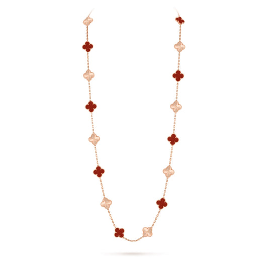 Van Cleef & Arpels Vintage Alhambra Necklace 20 Motifs Carnelian 18K Rose Gold