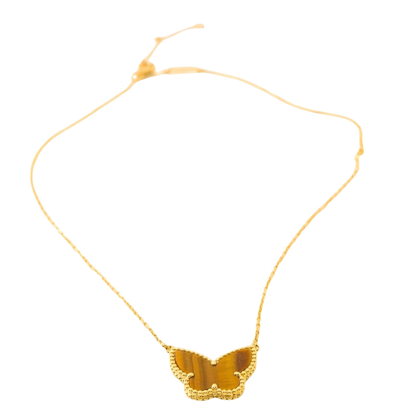 Van Cleef & Arpels Lucky Vintage Alhambra Butterfly Pendant Tiger Eye 18K Yellow Gold