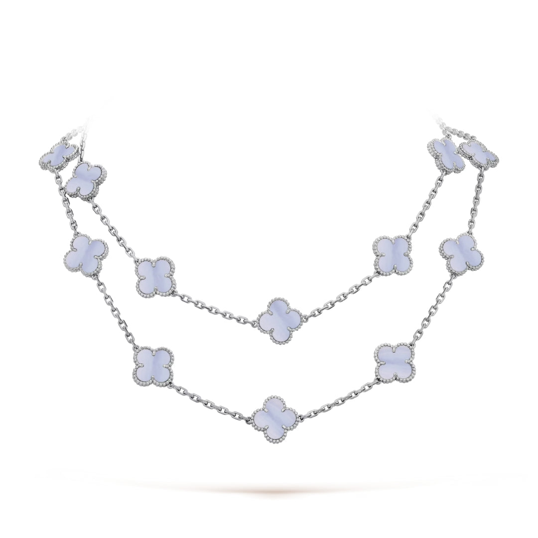 Van Cleef & Arpels Vintage Alhambra Necklace 20 Motifs Chalcedony 18K White Gold