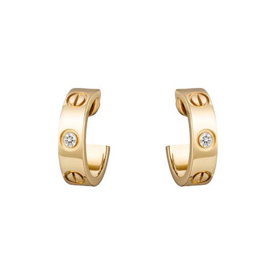Cartier Love Hoop 2 Diamonds Earrings 18ct Yellow Gold
