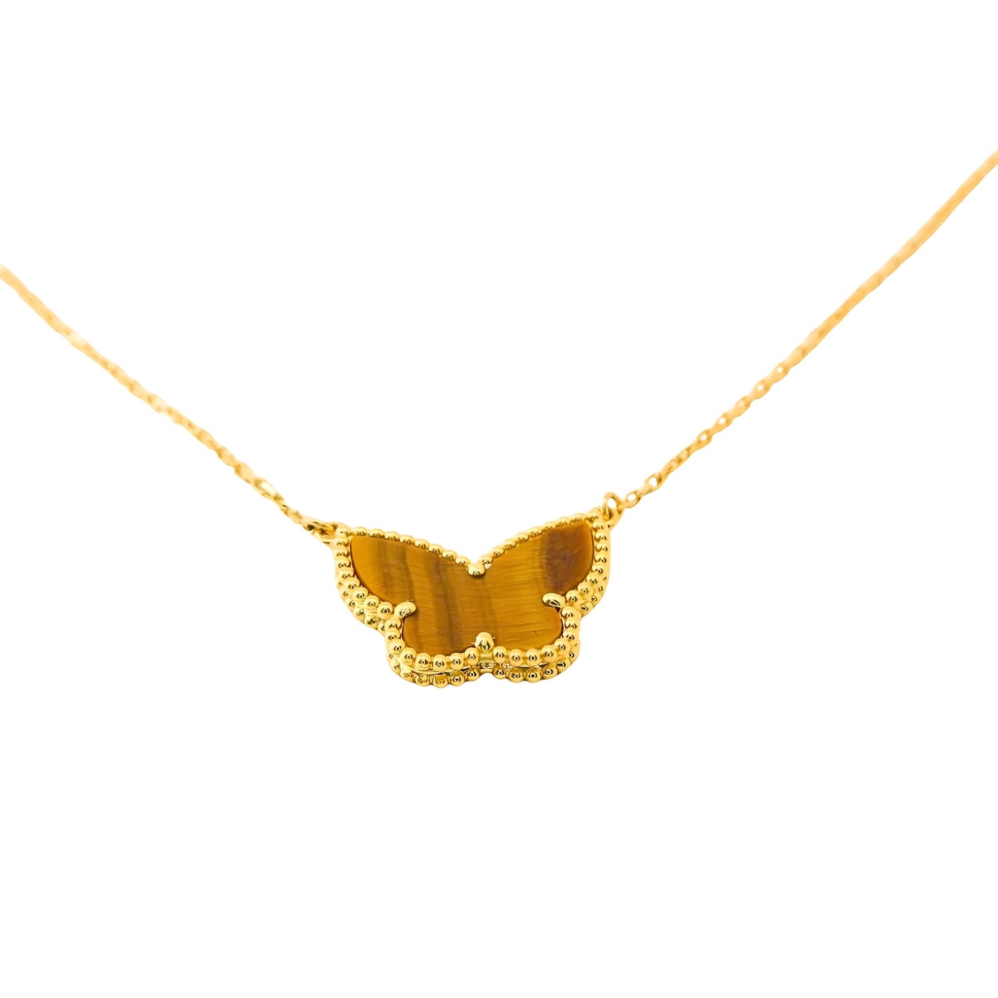 Van Cleef & Arpels Lucky Vintage Alhambra Butterfly Pendant Tiger Eye 18K Yellow Gold