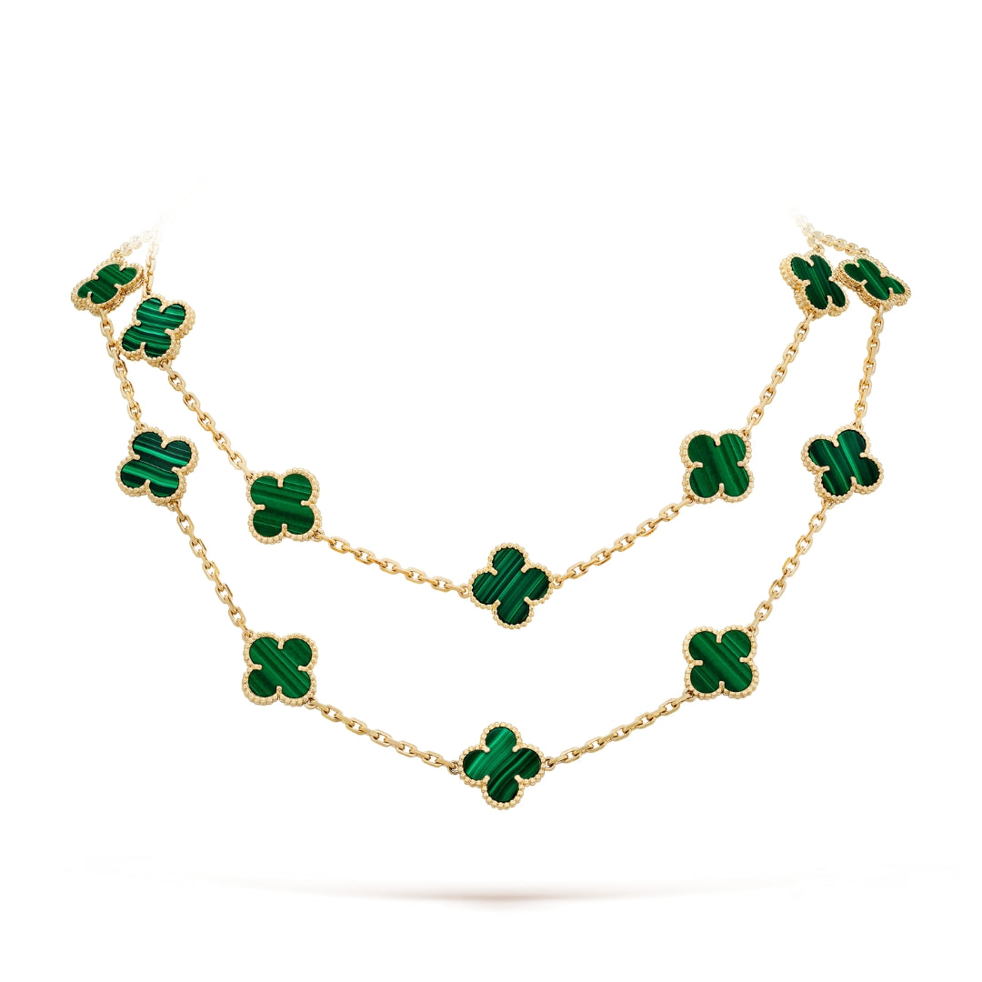 Van Cleef & Arpels Vintage Alhambra Necklace 20 Motifs Malachite 18K Yellow Gold