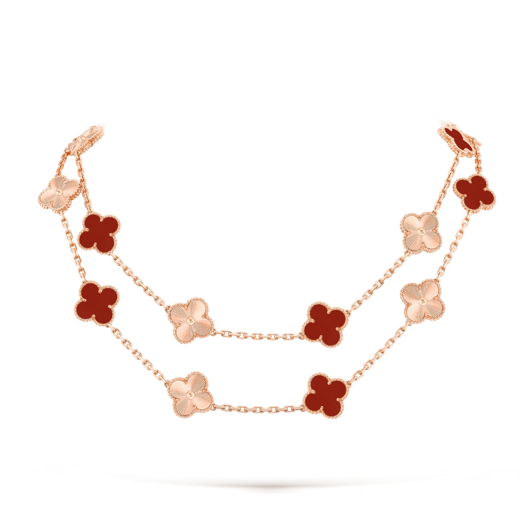 Van Cleef & Arpels Vintage Alhambra Necklace 20 Motifs Carnelian 18K Rose Gold