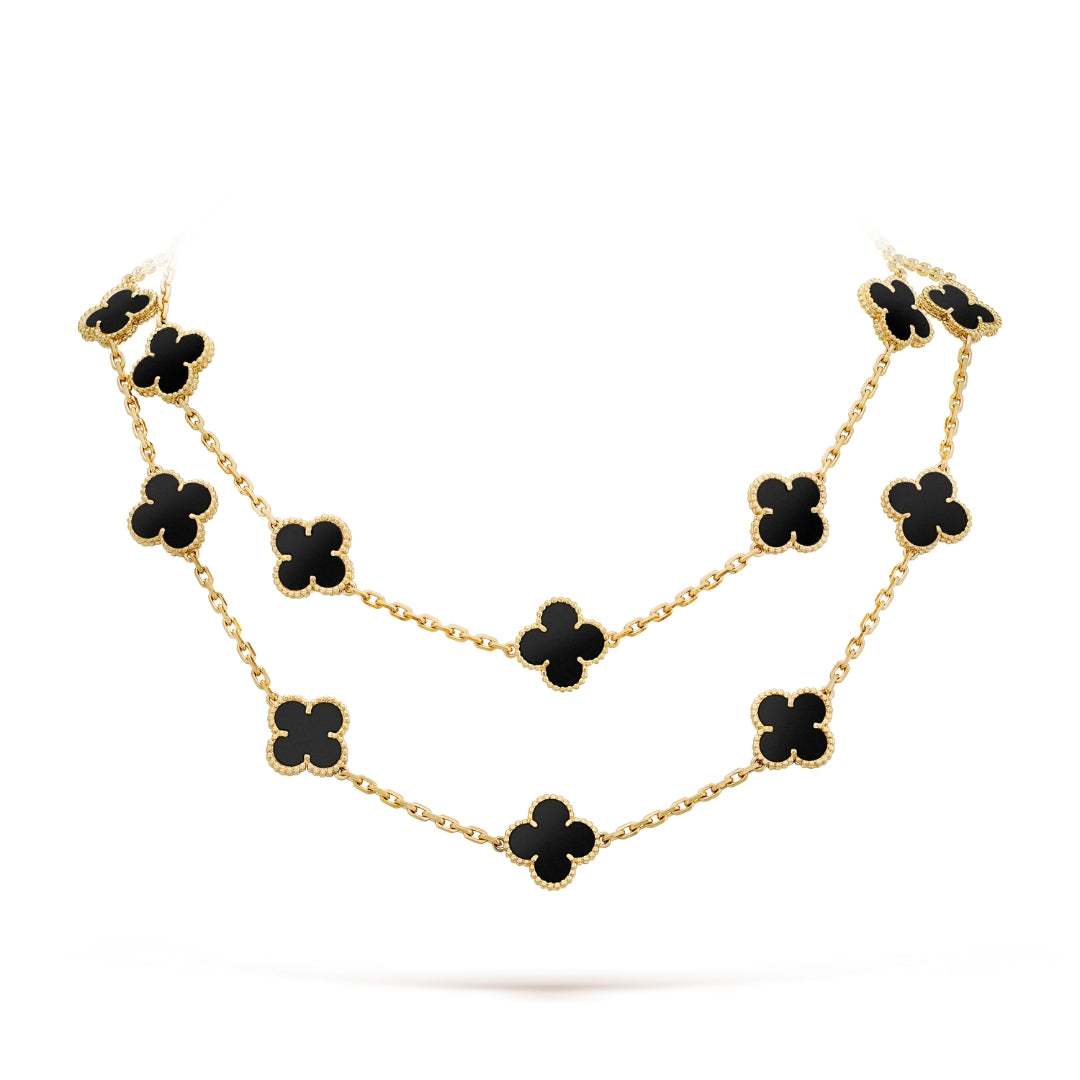 Van Cleef & Arpels Vintage Alhambra Necklace 20 Motifs Onyx 18K Yellow Gold