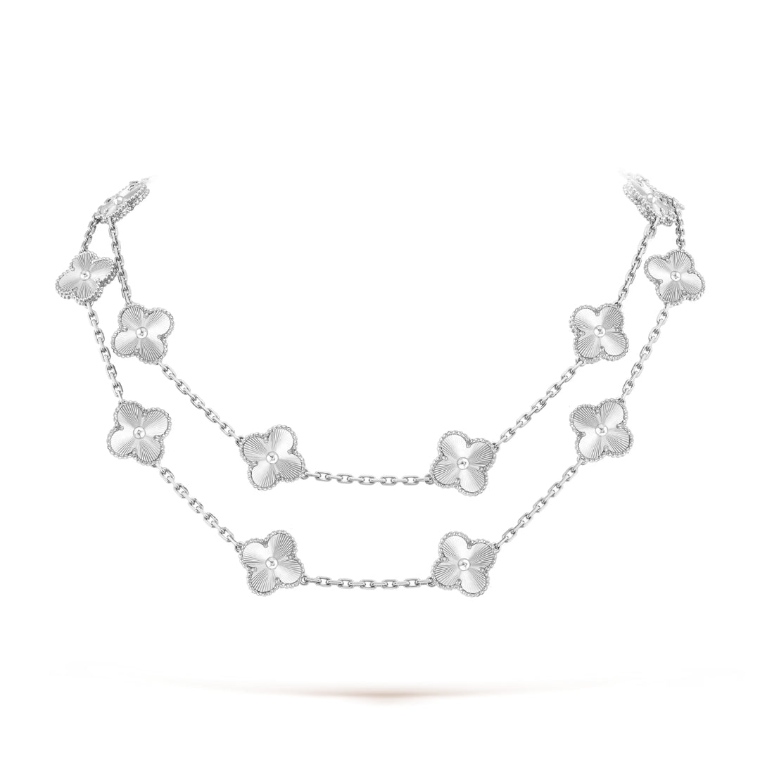 Van Cleef & Arpels Vintage Alhambra Necklace 20 Motifs 18K White Gold