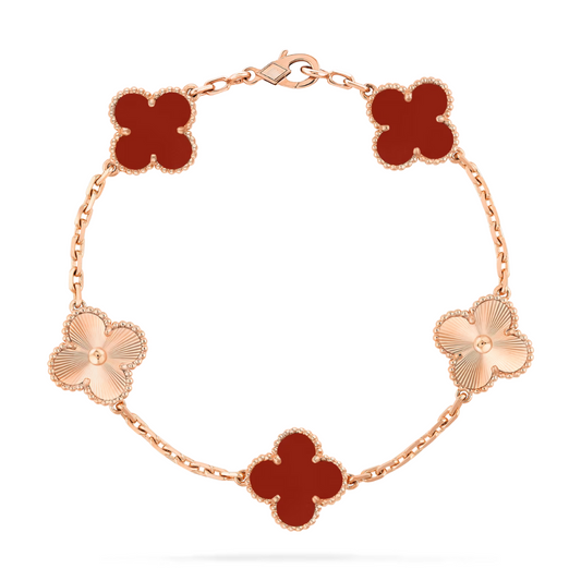 Van Cleef & Arpels Vintage Alhambra Bracelet 5 Motifs 18K Rose Gold Carnelian