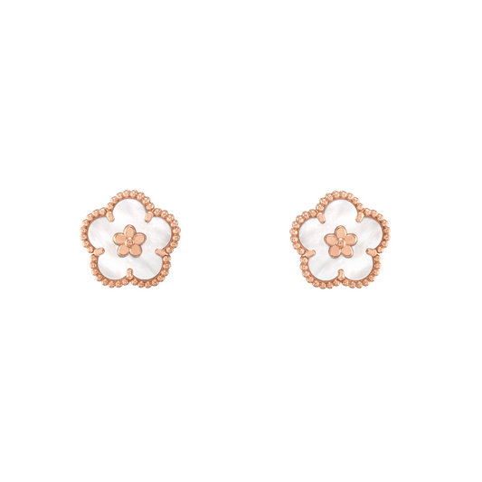 Van Cleef & Arpels Lucky Spring Earrings Plum Blossom Mother-Of-Pearl 18K Rose Gold