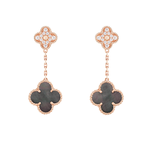 Van Cleef & Arpels Magic Alhambra Earrings 2 Motifs Black Mother-Of-Pearl Diamonds 18K Rose Gold