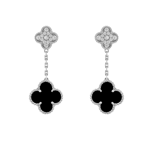 Van Cleef & Arpels Magic Alhambra Earrings 2 Motifs Diamonds and Onyx 18K White Gold