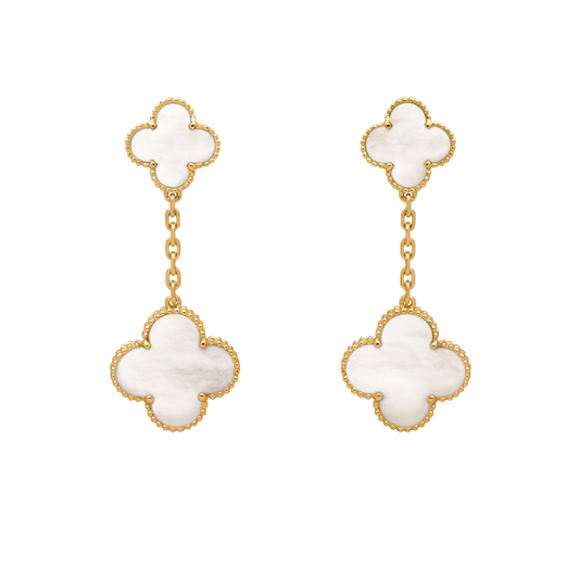 Van Cleef & Arpels Magic Alhambra Earrings 2 Motifs Mother-Of-Pearl 18K Yellow Gold
