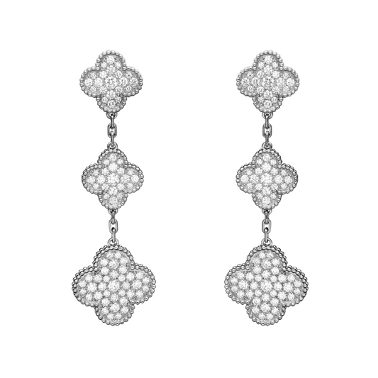 Van Cleef & Arpels Magic Alhambra Earrings 3 Motifs Diamonds 18K White Gold