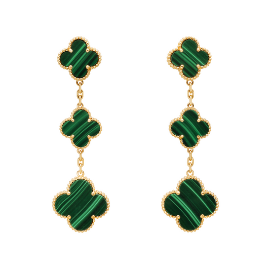 Van Cleef & Arpels Magic Alhambra Earrings 3 Motifs Malachite 18K Yellow Gold