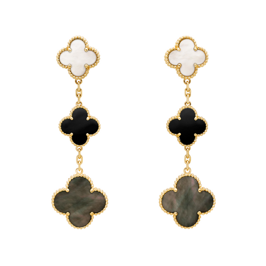 Van Cleef & Arpels Magic Alhambra Earrings 3 Motifs Mother-Of-Pearl and Onyx 18K Yellow Gold
