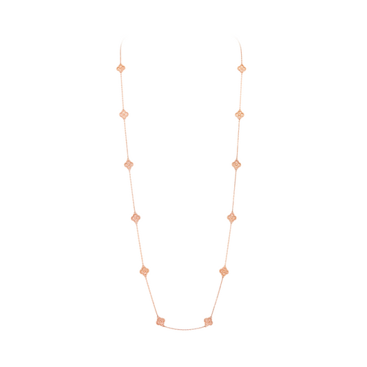 Van Cleef & Arpels Sweet Alhambra Long Necklace 16 motifs Embossed 18K Rose Gold