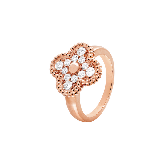 Van Cleef & Arpels Vintage Alhambra Ring Full Diamonds 18K Rose Gold