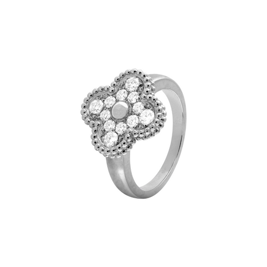 Van Cleef & Arpels Vintage Alhambra Ring Full Diamonds 18K White Gold