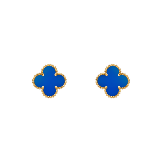Van Cleef & Arpels Vintage Alhambra Earrings Agate 18K Yellow Gold