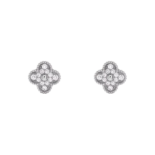 Van Cleef & Arpels Vintage Alhambra Earrings Full Diamonds 18K White Gold
