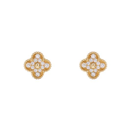 Van Cleef & Arpels Vintage Alhambra Earrings Full Diamonds 18K Rose Gold