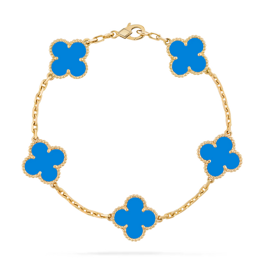 Van Cleef & Arpels Vintage Alhambra Bracelet 5 Motifs Agate 18K Yellow Gold