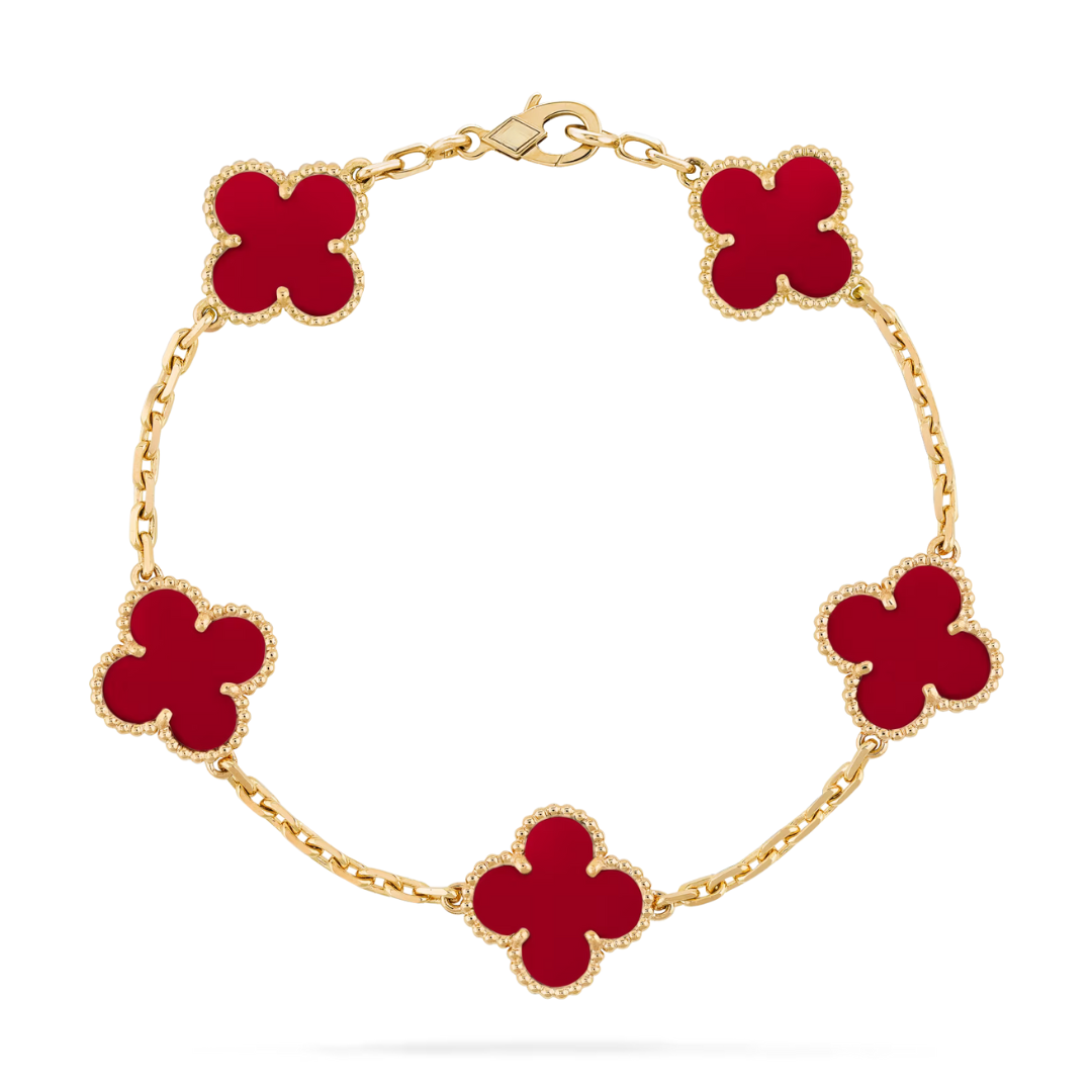 Van Cleef & Arpels Vintage Alhambra Bracelet 5 Motifs Carnelian 18K Yellow Gold
