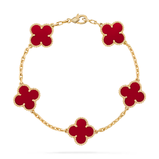 Van Cleef & Arpels Vintage Alhambra Bracelet 5 Motifs Carnelian 18K Yellow Gold