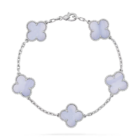 Van Cleef & Arpels Vintage Alhambra Bracelet 5 Motifs Chalcedony 18K White Gold