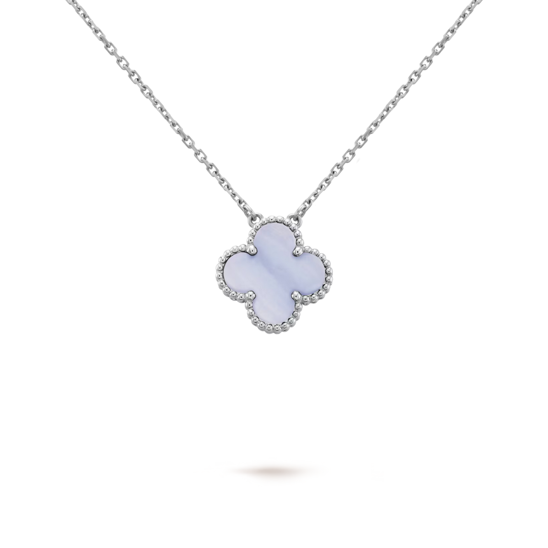 Van Cleef & Arpels Vintage Alhambra Pendant Chalcedony 18K White Gold