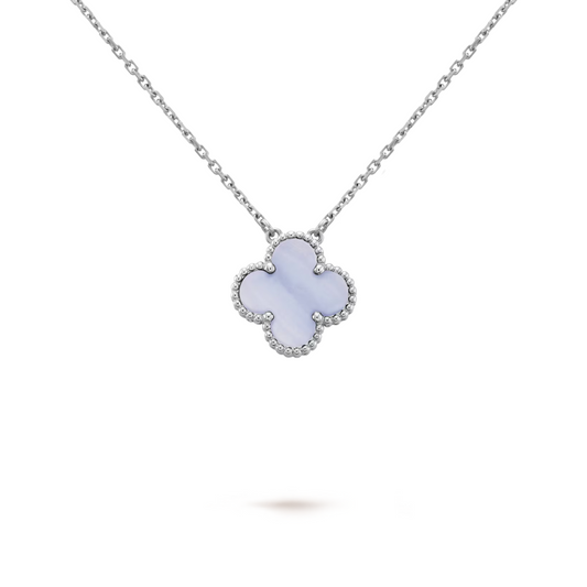 Van Cleef & Arpels Vintage Alhambra Pendant Chalcedony 18K White Gold