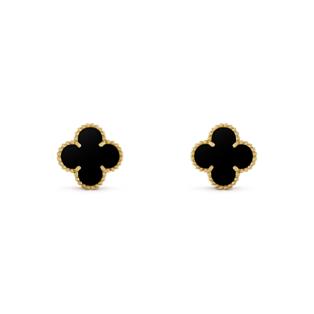Van Cleef & Arpels Vintage Alhambra Earrings Onyx 18K Yellow Gold