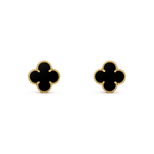 Van Cleef & Arpels Vintage Alhambra Earrings Onyx 18K Yellow Gold