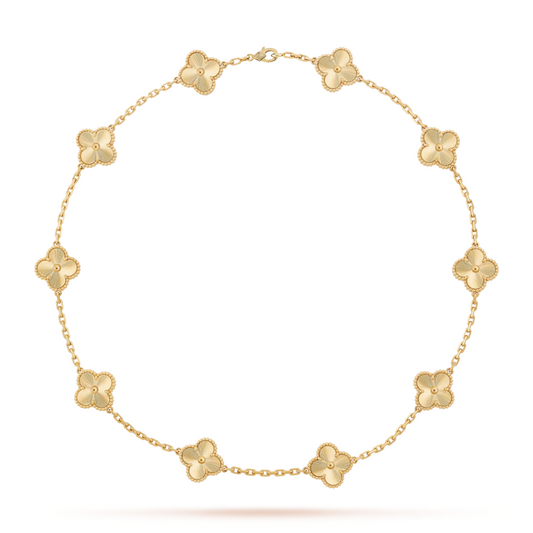 Van Cleef & Arpels Vintage Alhambra Necklace 10 Motifs 18K Yellow Gold