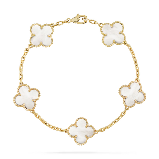 Van Cleef & Arpels Vintage Alhambra Bracelet 5 Motifs White Mother-Of-Pearl 18K Yellow Gold