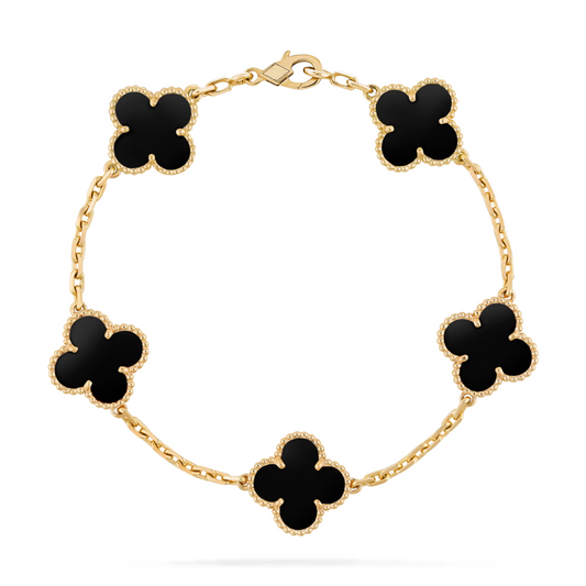 Van Cleef & Arpels Vintage Alhambra Bracelet 5 Motifs Onyx 18K Yellow Gold