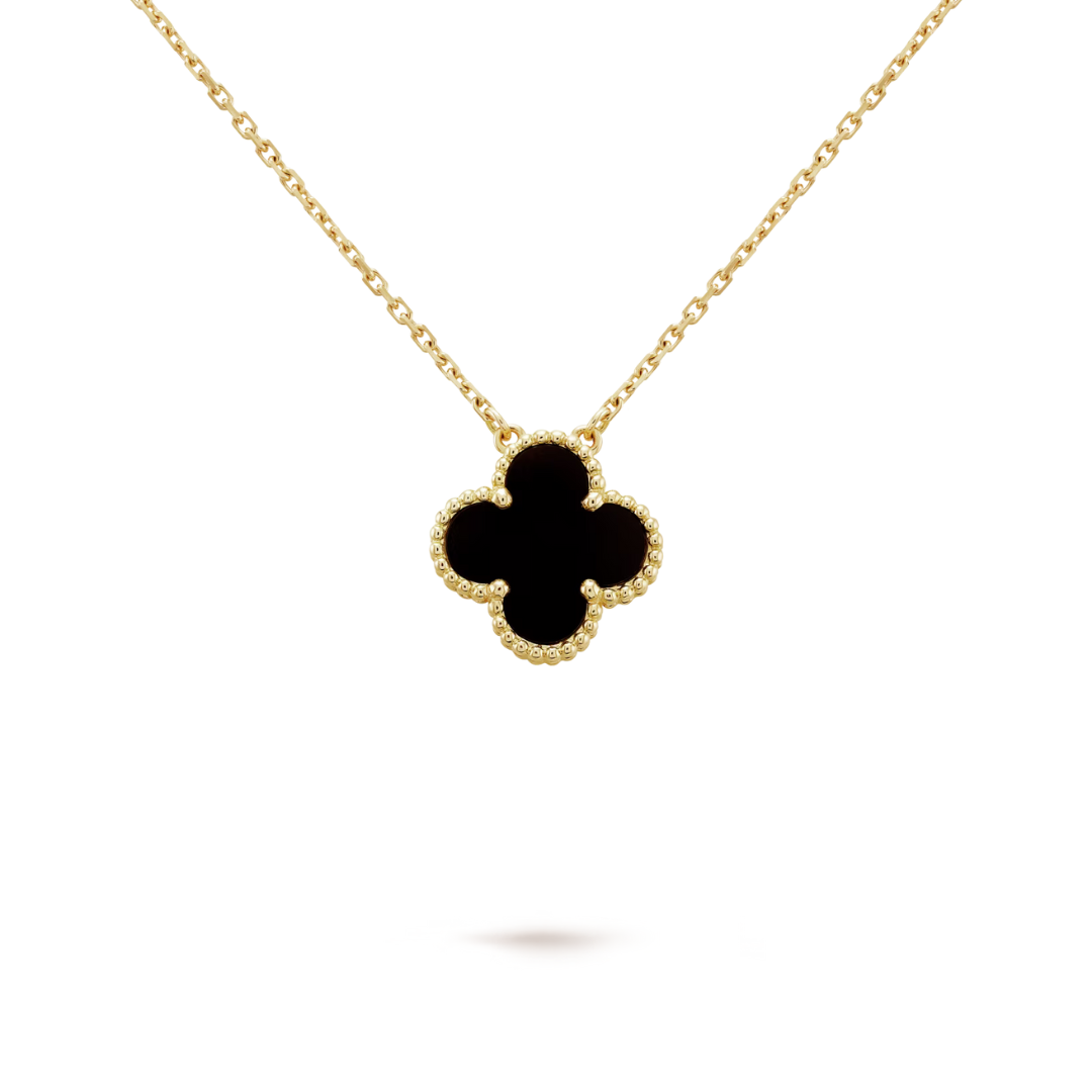 Van Cleef & Arpels Vintage Alhambra Pendant Onyx 18K Yellow Gold