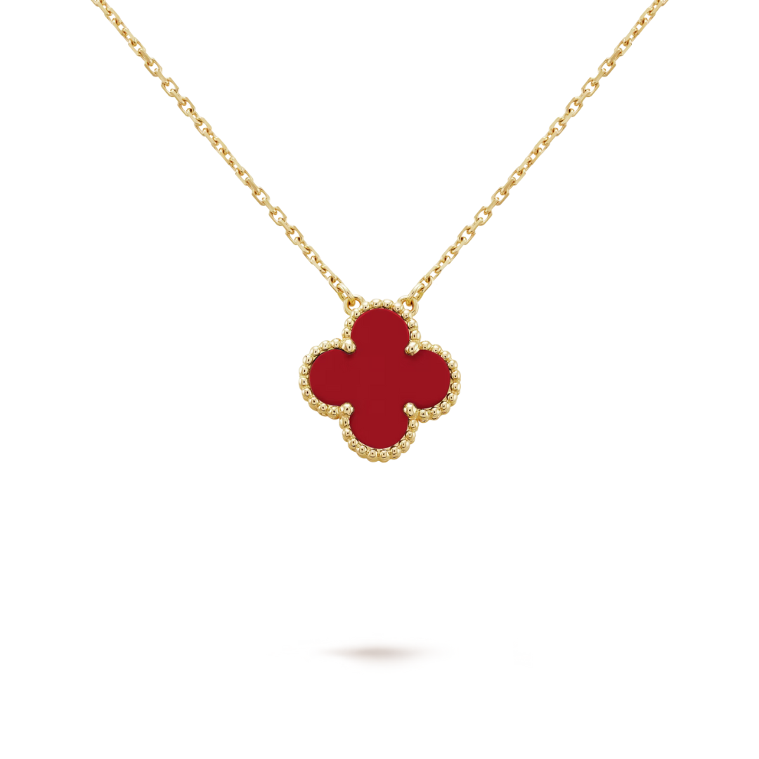 Van Cleef & Arpels Vintage Alhambra Pendant Carnelian 18K Yellow Gold