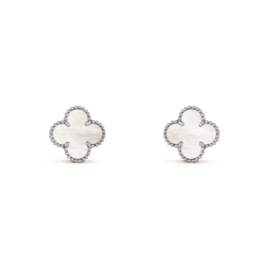 Van Cleef & Arpels Vintage Alhambra Earrings Mother-Of-Pearl 18K White Gold