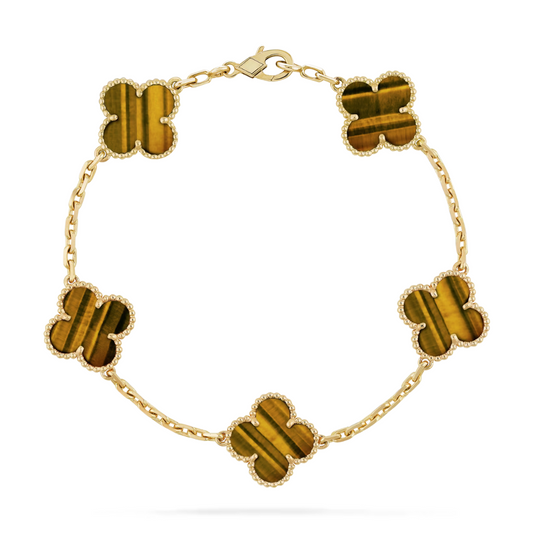 Van Cleef & Arpels Vintage Alhambra Bracelet 5 Motifs Tiger Eye 18K Yellow Gold