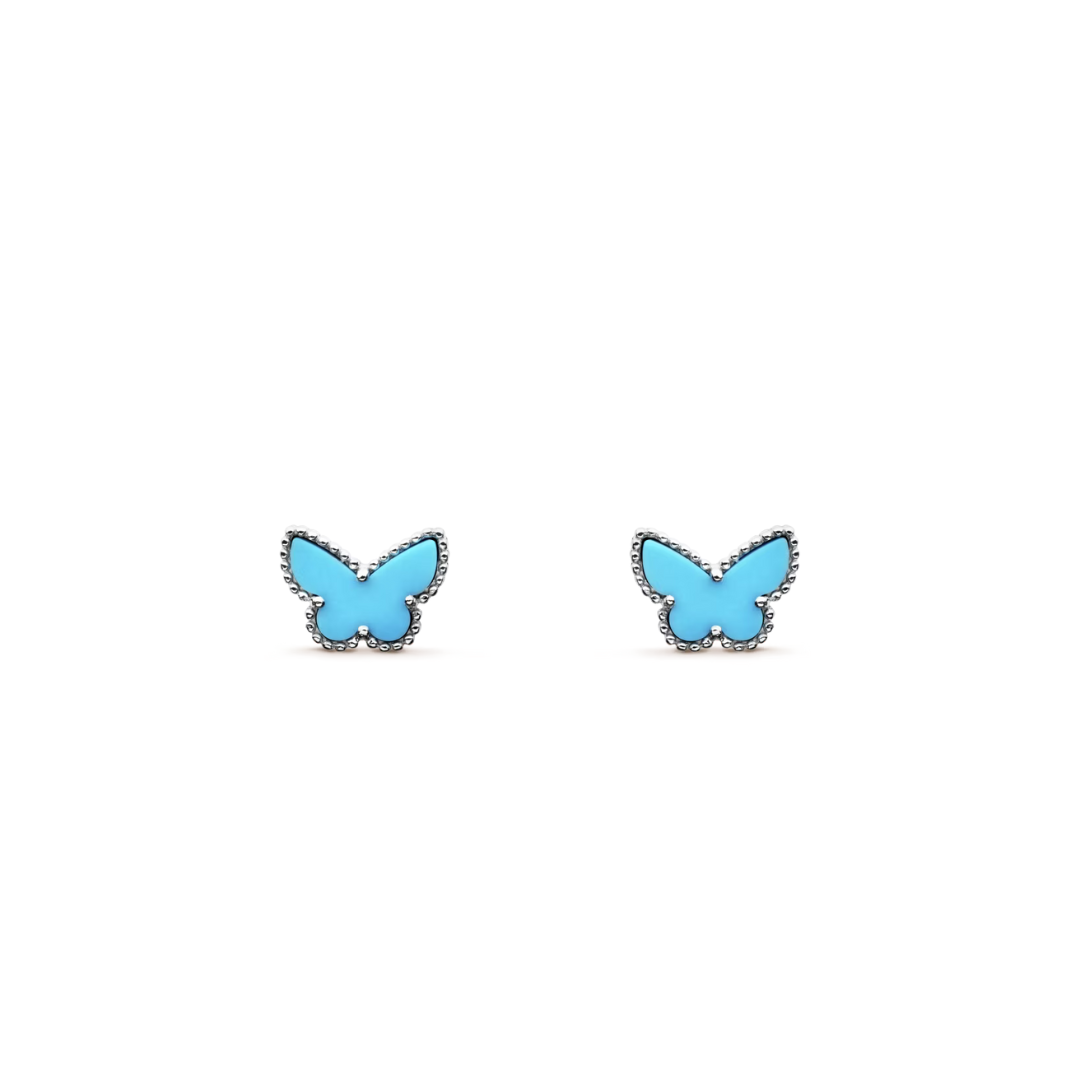 Van Cleef & Arpels Sweet Alhambra Butterfly Earrings Turquoise 18K White Gold