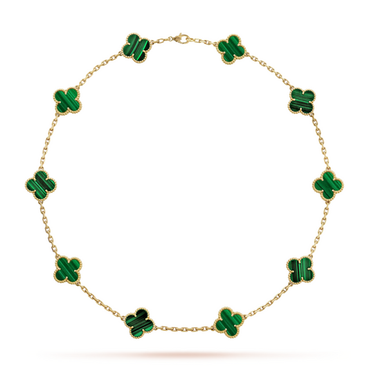 Van Cleef & Arpels Vintage Alhambra Necklace 10 Motifs Malachite 18K Yellow Gold
